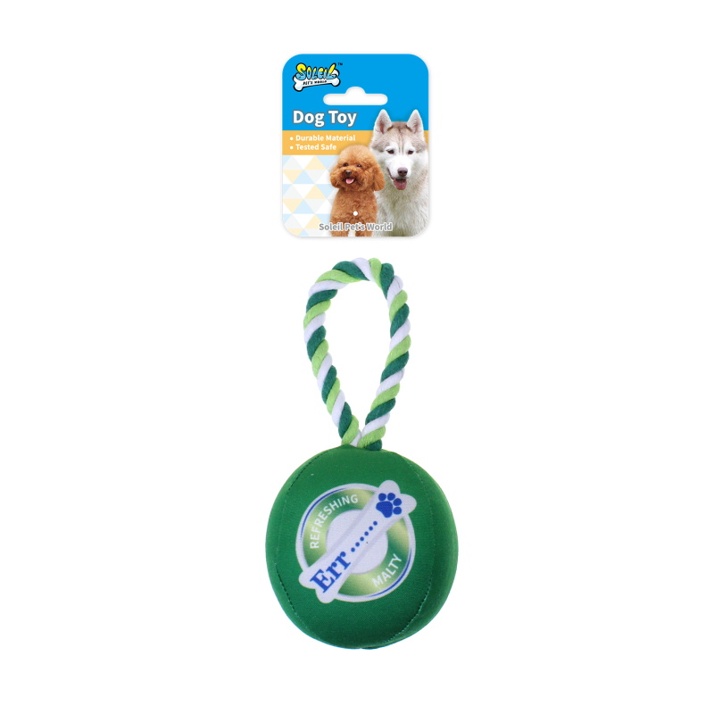 Squeaky Plush Dog Toy Ball W/Rope