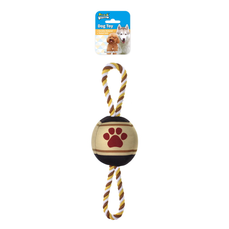 Squeaky Plush Dog Toy Ball W/Rope