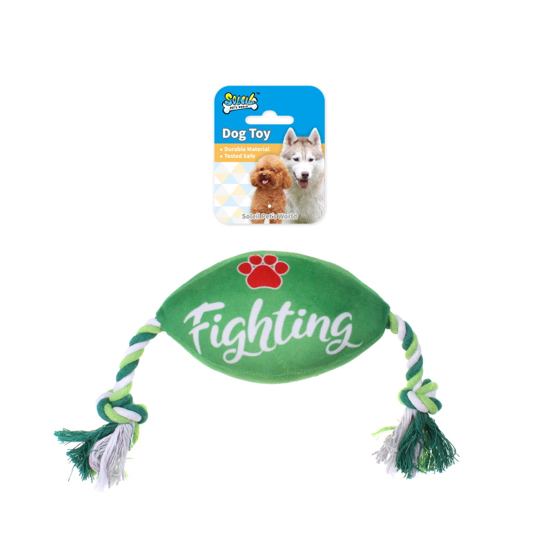 Squeaky Plush Dog Toy Soccer W/Rope
