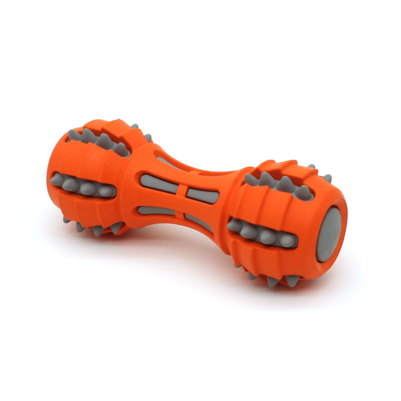 HEAVEY DUTY RUBBER DOG TOY TEETH CLEANING DUMBBELL