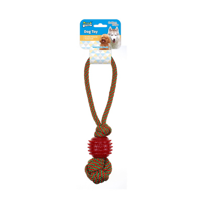 X'MAS DOG ROPE TOY W/TPR BALL