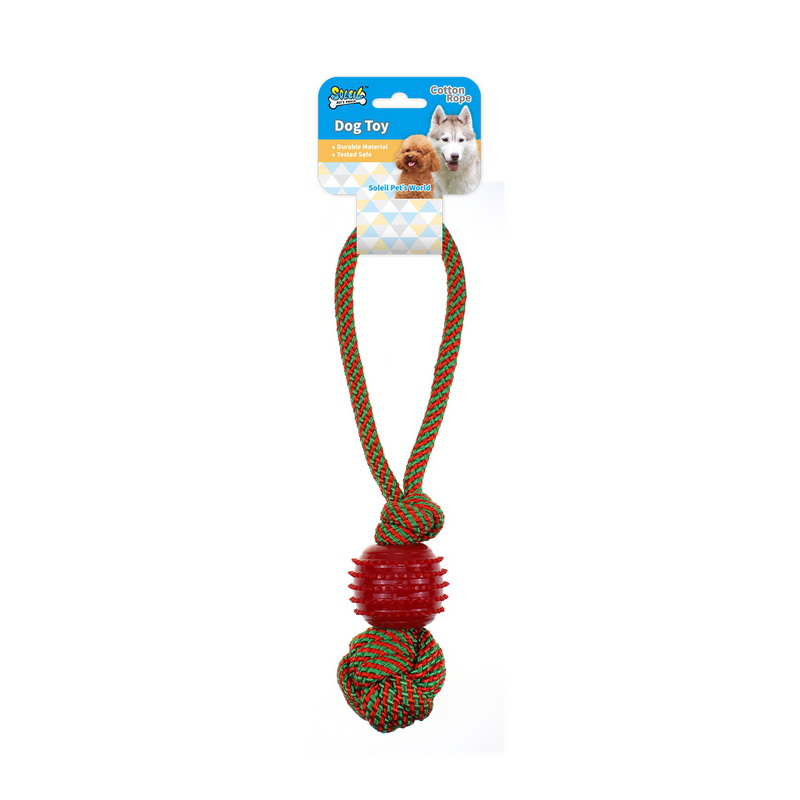 X'MAS DOG ROPE TOY W/TPR BALL